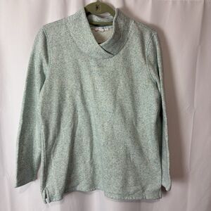 T BY TALBOTS Sweatshirt Fleece Cotton Blend Speckled V-Neck Pullover Aqua Blue M